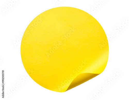 Yellow Circle Sticker: A bright yellow sticker with a slightly curled edge, exuding simplicity and versatility, perfect for adding a touch of color.