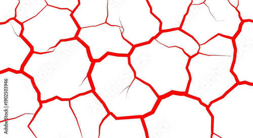Abstract Red Cracked Pattern on White Background with Organic Vein Network