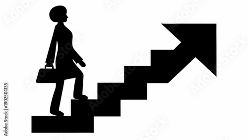 Businesswoman climbing stairs to success with briefcase in hand