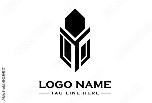 Black and white logo design with geometric shapes and sample text on a clean background.