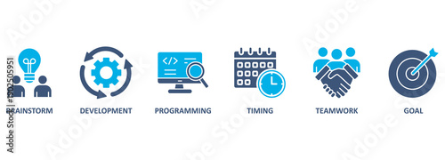 Banner Hackathon design sprint-like event - Vector Illustration Concept with keywords and icons