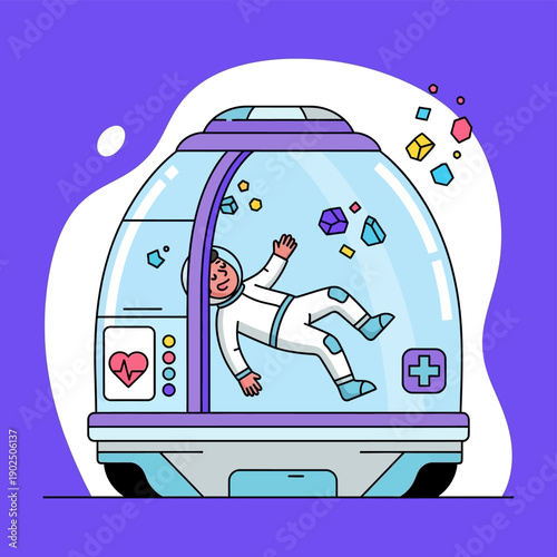 Astronaut Floating Inside Space Capsule.