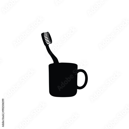 Toothbrush with cup silhouette icon vector flat design.