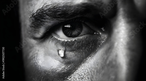 Man crying a single tear with emotion