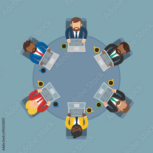 Business Meeting Around Table Top View.