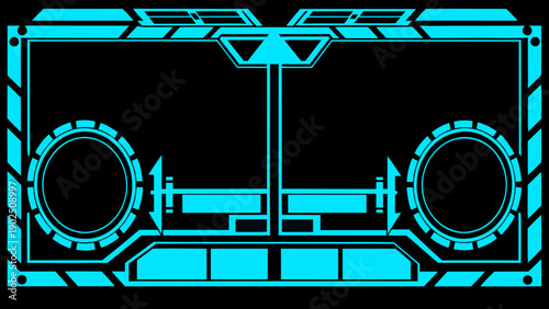 Futuristic interface element with glowing cyan lines and circular details