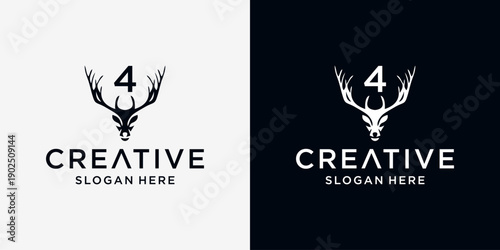 4 deer head logo design