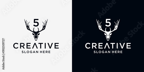 5 deer head logo design
