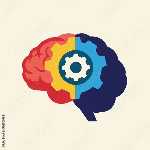 Colorful Brain with Gear Inside.