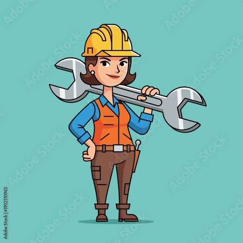 Female Construction Worker with Wrench.