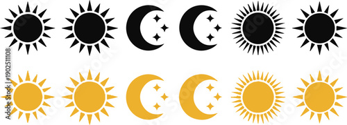 Set of time of the day icons. Sunset, sun, moon icons. Vector illustration
