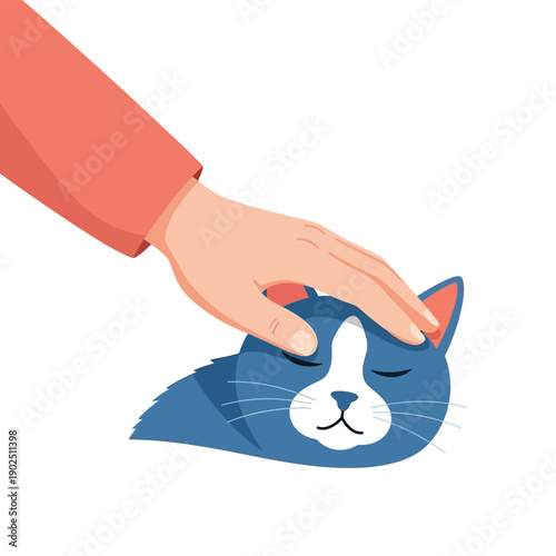 Hand Petting Cartoon Cat Head.