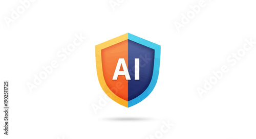 Artificial Intelligence AI Shield Icon for Data Protection and Advanced Security on Isolated White Background