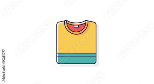 Folded Yellow T-Shirt Clothing Icon in Flat Design on Isolated White Background