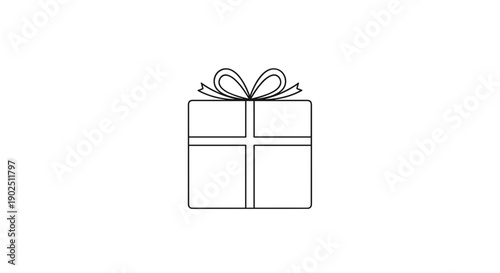 Simple Line Drawing of a Gift Box with Ribbon.