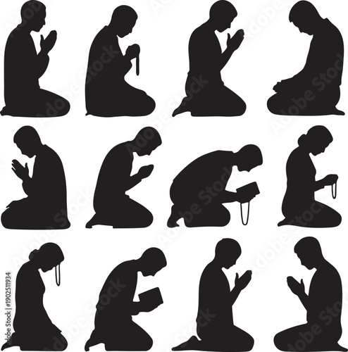 Silhouette of muslim praying. Vector, illustration. Good use for symbol, logo, web icon, mascot, sign, or any design you want