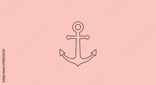 Simple Outline Anchor Icon on Pink Background.