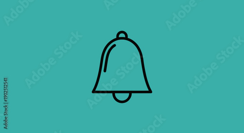 Simple Outline Bell Icon on Teal Background.
