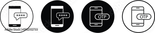 OTP icon set. One time password and security symbol. Mobile phone with password sign. Mobile security token symbols
