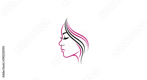 Elegant womans profile with flowing hair, minimalist line art design.