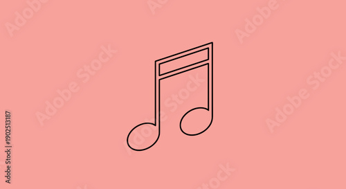Simple Outline Music Note Icon on Pink Background.