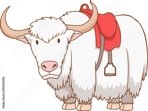 Illustration of a fluffy white yak.