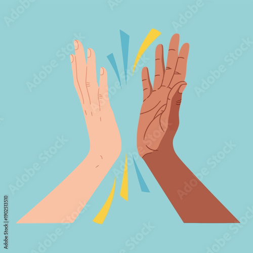Diverse Hands High Five Gesture.