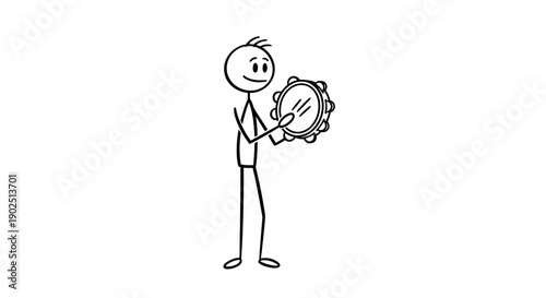 Stick Figure Playing Trumpet, Simple Outline Illustration on Isolated White Background.