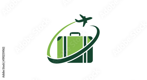 Green Suitcase Airplane Travel Globe Orbit Logo.