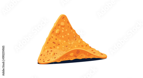 Single crunchy nacho tortilla chip with spices and an irregular shape, representing a popular snack found in Mexican cuisine.
