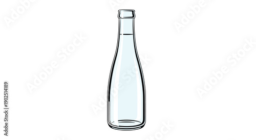 Simple glass bottle with narrow neck containing clear liquid isolated on white background for product packaging mockup design.