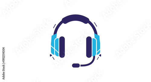 Blue and Purple Headset with Microphone Communication Support Icon on Isolated White Background