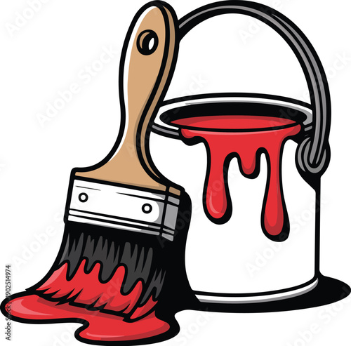 Photos Paint Brush and Bucket Vector Home Renovation and Interior Design Icon