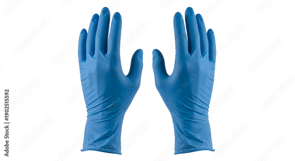 Obraz premium A pair of blue latex gloves on a white background