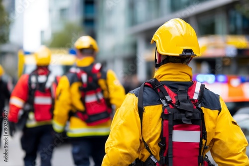 Emergency Rescue Team Responding to Incident with Dramatic Background Action