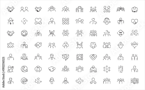 Social interaction outline icons set. collection of linear vector icons for human relations