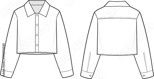 White button-up shirt with long sleeves and cuffs featuring dotted lines and a collar