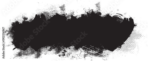 Glitch distorted grange shape . Noise grungy logo . Trendy defect error shapes with copy space.Grunge textured . Distressed effect .Vector shapes with a halftone dots screen print texture.