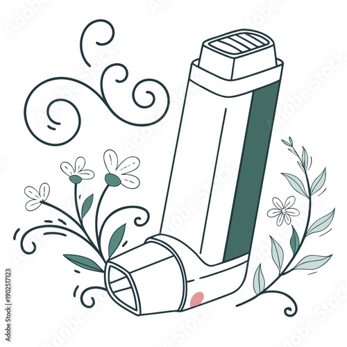 Clean Vector Illustration of a Medical Inhaler - Respiratory Health Care Device