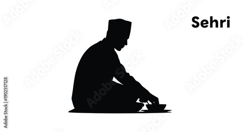 A man seated and preparing food during suhoor a black silhouette