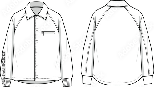 White Jacket with Gray Accents and Button Closure Front View and Back View collar