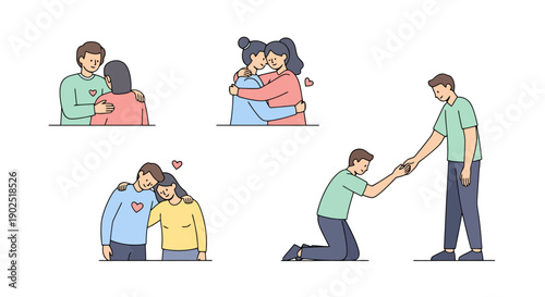 Diverse Couples Expressing Love Emotion and Connection Through Affectionate Gestures and Tender Hugs Representing Relationship Bonds