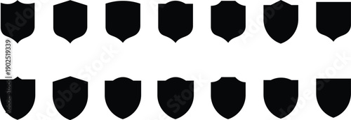 Flat Protect Shield Icons Set – Security Badge Silhouette Vector Collection on White Background.