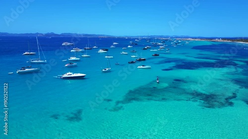 speed ramp island with many yachts and sailboats. Nice aerial view drone