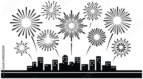 City skyline silhouette with fireworks vector illustration for celebration design.