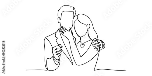 Continuous line drawing of a romantic couple celebrating their engagement with a ring. isolated on white background, Vector, illustration