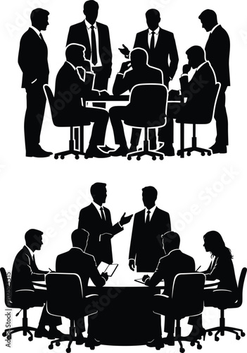 Business meetings and team collaboration silhouettes