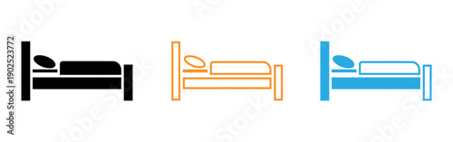 Three colorful bed icons in black orange and blue