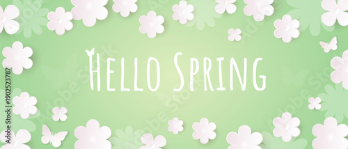 Spring flower background. Natural design with cute colors on a green background with text. Vector illustration.