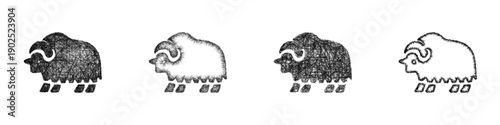 Sketch musk ox icon design set